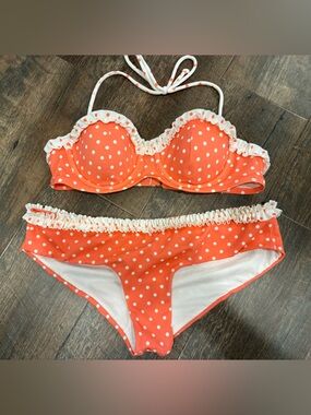 Victoria's Secret Orange Polka Dot Ruffled Bikini